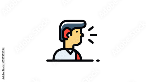 Person with hearing aid speaking in flat vector design style