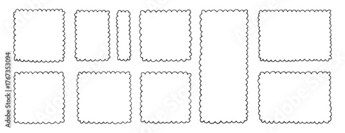 picture rectangle cute line wavy frame, frame doodle line hand drawn, outline border frame, scribble frame cute set