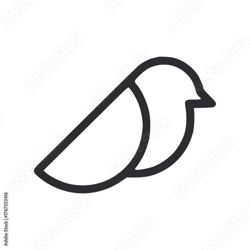 A stylized line drawing of a bird in profile facing right with a simple head beak wing and body design. line icon editable stroke
