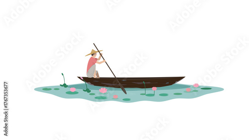 Assamese boatman with japi