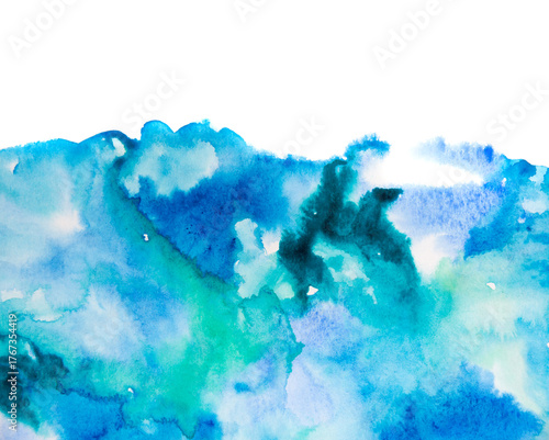 Real Hand Drawn Watercolor Blue and Green Wet Spots Background