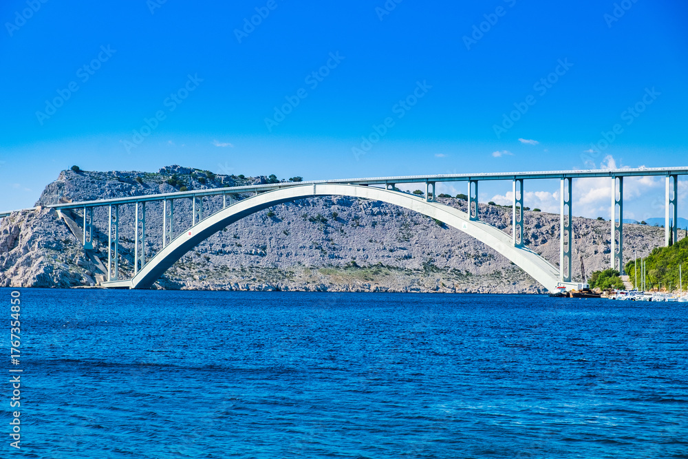 Naklejka premium Krk bridge, connecting mainland and island of Krk, Kvarner bay, Croatia 