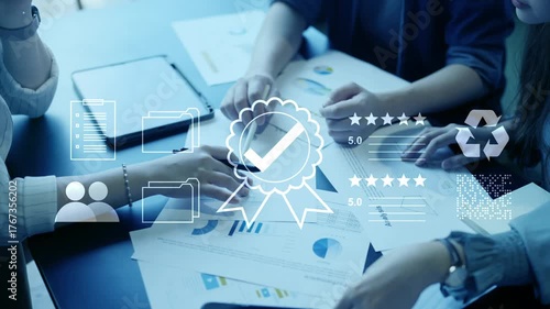 Corporate businessman completing a digital certify checklist for compliance and document verification using AI technology.