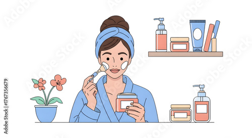 Skincare Routine at Home: Woman Applying Cream