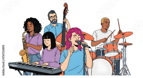 Dynamic Band Performance: Musicians Playing Together