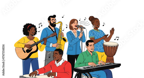 Diverse Music Ensemble Creating Live Sound