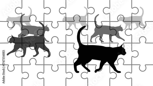 A jigsaw puzzle with walking cats, animation