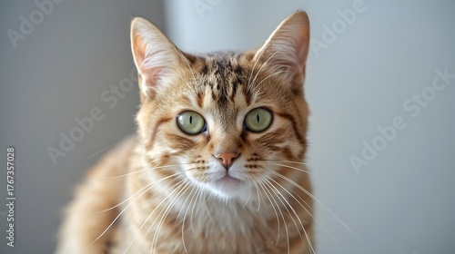 Cat's Gazing: Captivating close-up of a domestic cat with striking green eyes, emanating a sense of curiosity. Its attentive gaze speaks volumes, evoking warmth and connection.
