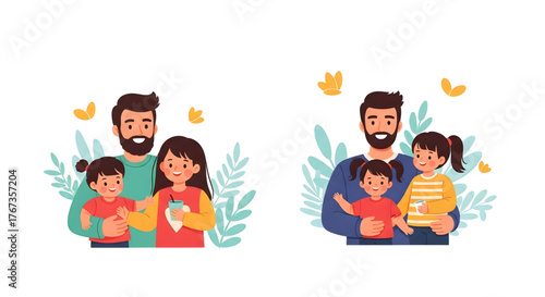 Family Embrace: Parents with Children in a Loving Moment On White