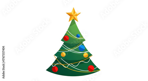 Christmas Tree with Lights and Star Illustration