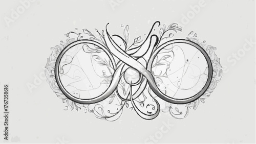 Black vector hand-drawn ornate floral swirl elements, vintage leaf decoration, and nature illustration pattern