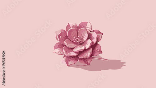 Elegant Pink Flower Illustration with Soft Shadows on a Pastel Background
