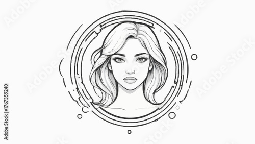Long-haired woman vector illustration of a stylish lady with a beautiful face and glamorous lips