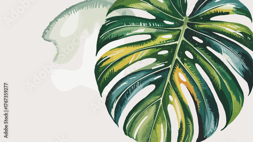 Exotic Monstera Deliciosa Leaf A Tropical Botanical Illustration with Vibrant Colors