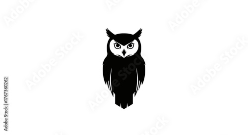 A stylized black owl silhouette is displayed on a white background.