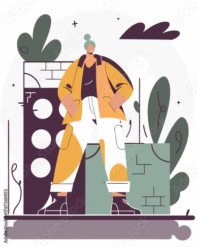 Runway model wearing avant-garde couture dress, dramatic lighting, luxury fashion show atmosphere.