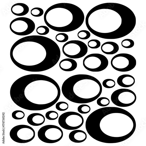 Minimalist abstract black and white oval shapes pattern background design for modern art and decorative elements use, 100 chars vector