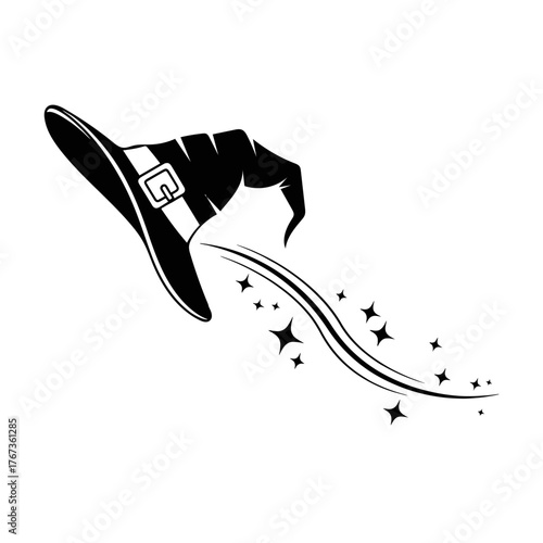 Floating Witch Hat with Magical Swirls with Sparkles and Speed Lines