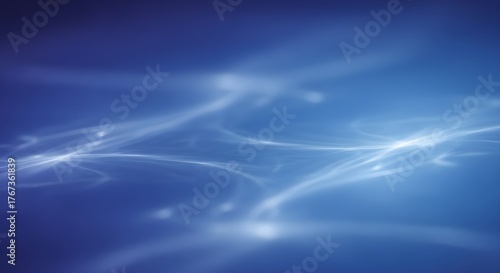 Ethereal abstract background with shimmering blue and purple light trails, creating a dynamic and serene digital art design. A luminous wave pattern evokes a sense of deep space and calm energy