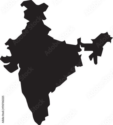 black silhouette of a white map, the indian subcontinent isolated on vector, illustration