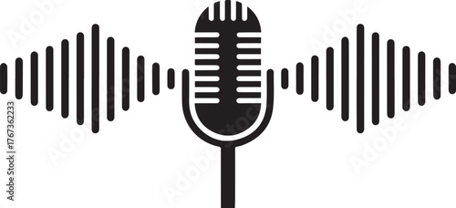 Microphone with sound waves isolated on vector illustration of a mic