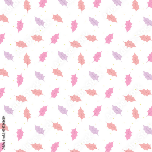 Christmas holly berry leaves pattern. Cute holly isolated on white background. Vector illustration.