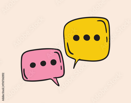 Pink and yellow communication speech bubbles for chat or message