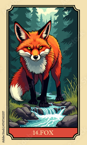  The fox. A comic-style fantasy card from the Lenormand Oracle deck. The classic 5:3 ratio for divination cards.