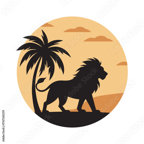 Lion Roaring Proudly On Palm Beach Silhouette