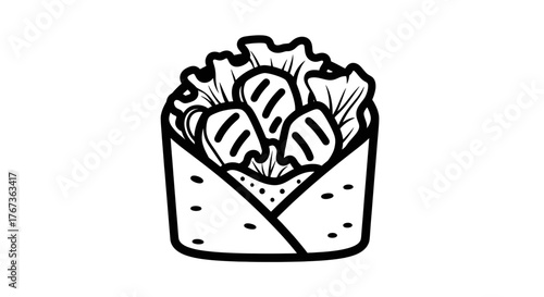 Delicious and Freshly Prepared Wrap with Grilled Meat and Vegetables.