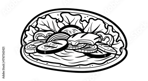 Delicious and Freshly Made Gyro Sandwich with Various Ingredients.