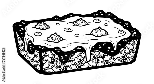 Delicious baked macaroni and cheese with melted cheese and toppings.