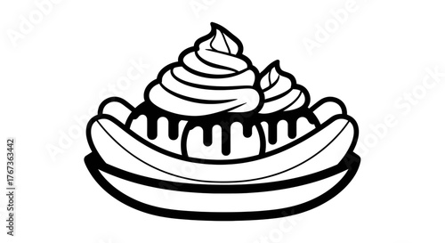 Delicious banana split dessert with whipped cream and chocolate sauce.