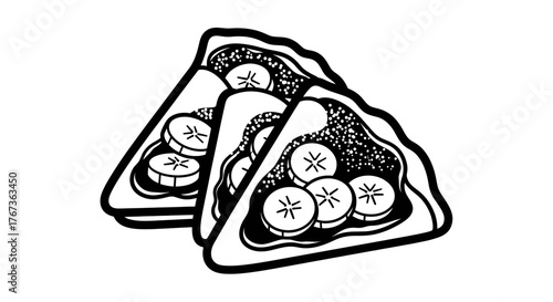 Delicious banana slices on triangular toast perfect breakfast or snack.