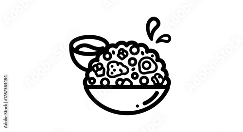 Delicious bowl of food with a side of sauce and water droplets.