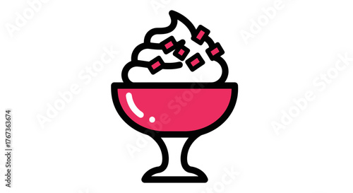 Delicious ice cream sundae in a fancy glass with toppings and a beautiful design.
