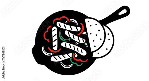 Delicious sizzling fajitas in a pan with tortillas a culinary delight.