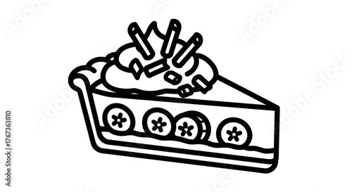 Delicious slice of banana cream pie with whipped cream and chocolate shavings.