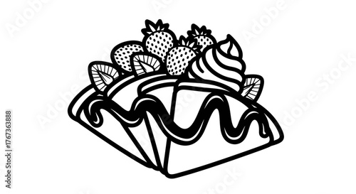 Delicious strawberry dessert with whipped cream and fresh berries.