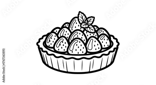 Delicious strawberry tart dessert with fresh mint leaves a sweet treat.