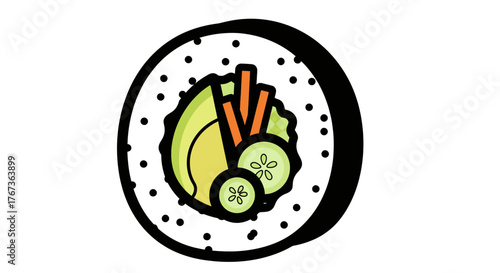 Delicious sushi roll with avocado cucumber and carrot slices a healthy meal.