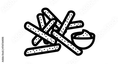 Pretzel sticks with a side of dip perfect snack for any occasion.