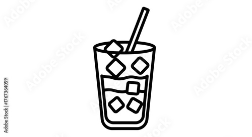 Refreshing iced beverage with ice cubes and a straw perfect for summer.