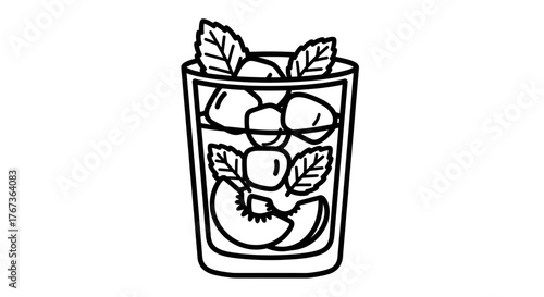 Refreshing summer drink with ice fruit and mint leaves.