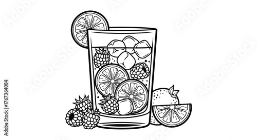 Refreshing Summer Drink with Berries and Citrus Slices.