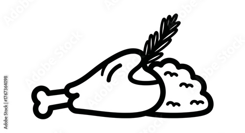 Roasted chicken leg with garnish and side dish delicious food illustration.