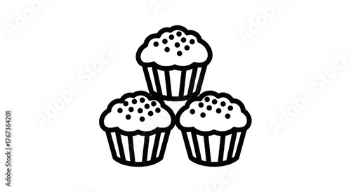 Three delicious muffins with chocolate chips on top perfect for breakfast or a snack.