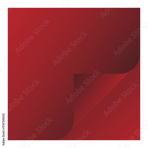 Abstract red gradient paper with a curled corner with circular shadow isolated on white background, Paper Coner Fold.