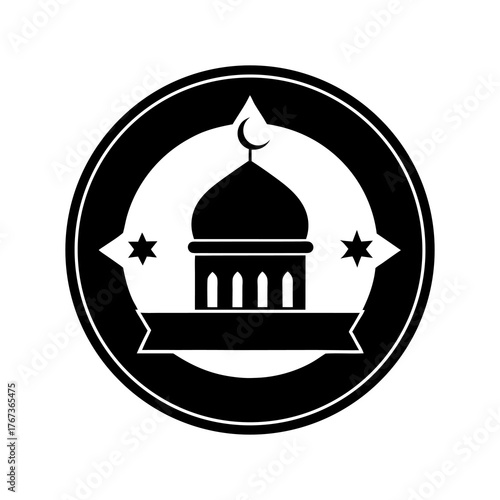 Islamic mosque emblem with crescent moon and stars
