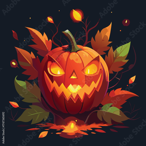 Menacing carved halloween pumpkin glowing fiercely vector illustration eps scalable silhouette